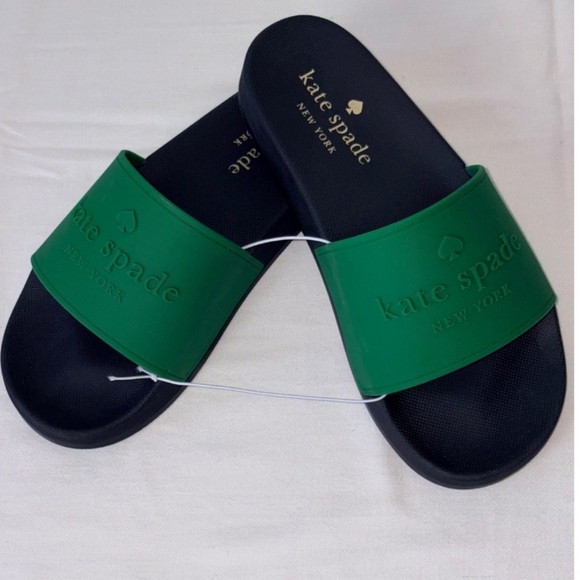 NWT Kate Spade New York Black and Green Women's Slides - Picture 4 of 10